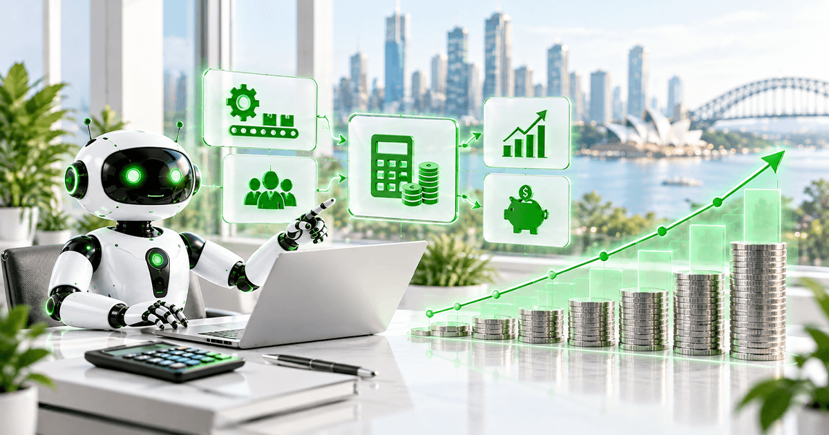 AI automation ROI dashboard showing business cost savings and return on investment